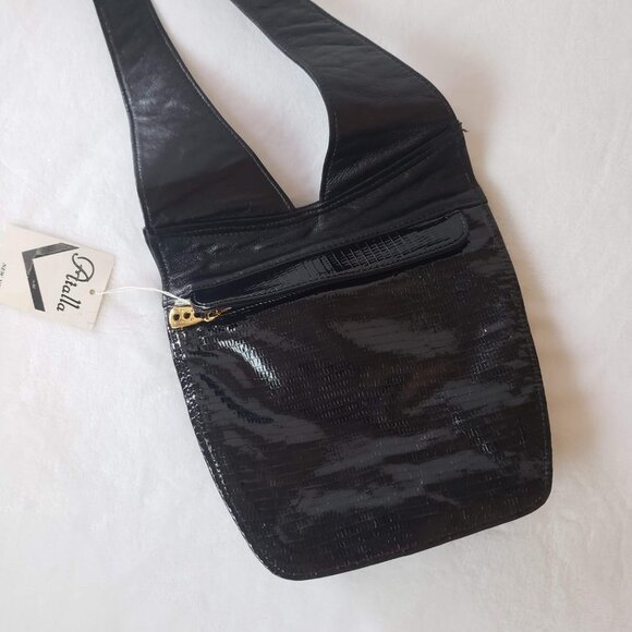 VINTAGE Atalla Handbags Leather Saddlebag Press Lock Deadstock Black Gold - Picture 5 of 12